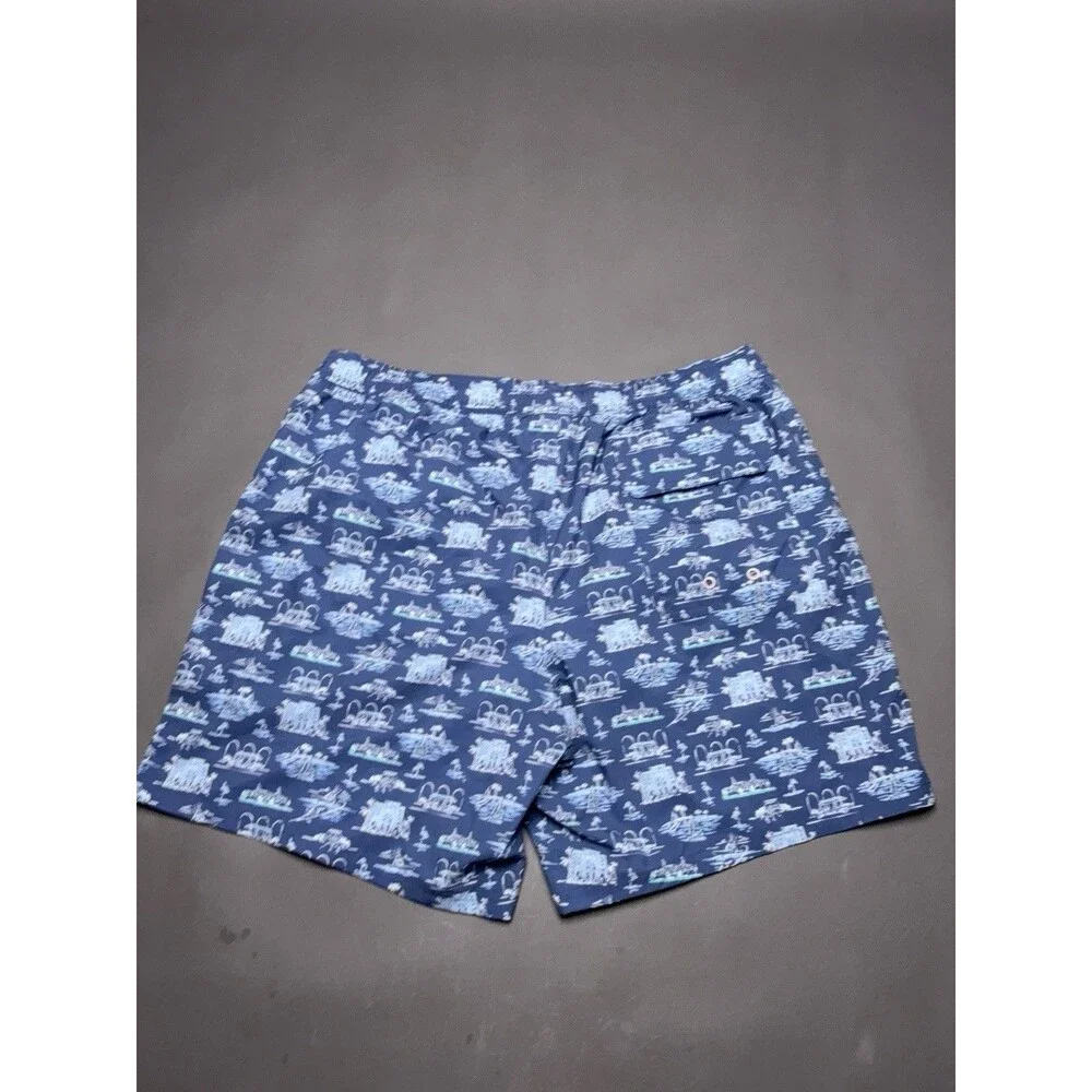 Vineyard Vines Printed Chappy Swim Trunks Shorts Blue Lined Men’s Size L